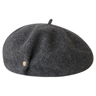 100%羊毛贝雷帽韩系高级感深灰色蓓蕾帽气质百搭毛呢显脸小画家帽