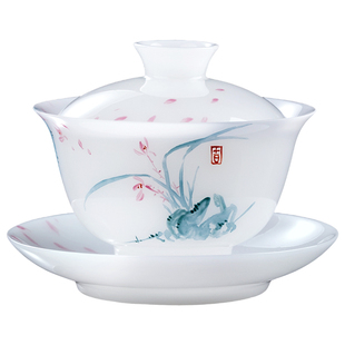 妙莲天香2026新款白瓷手绘梅兰竹菊三才盖碗高档陶瓷茶具泡茶专用