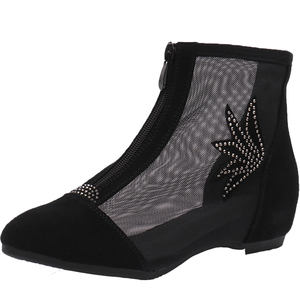 夏季女靴子网纱女鞋中年妈妈凉鞋