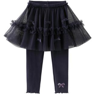 戴维贝拉儿童裙裤2026女童新款网纱打底裤中大童假两件九分裤春装