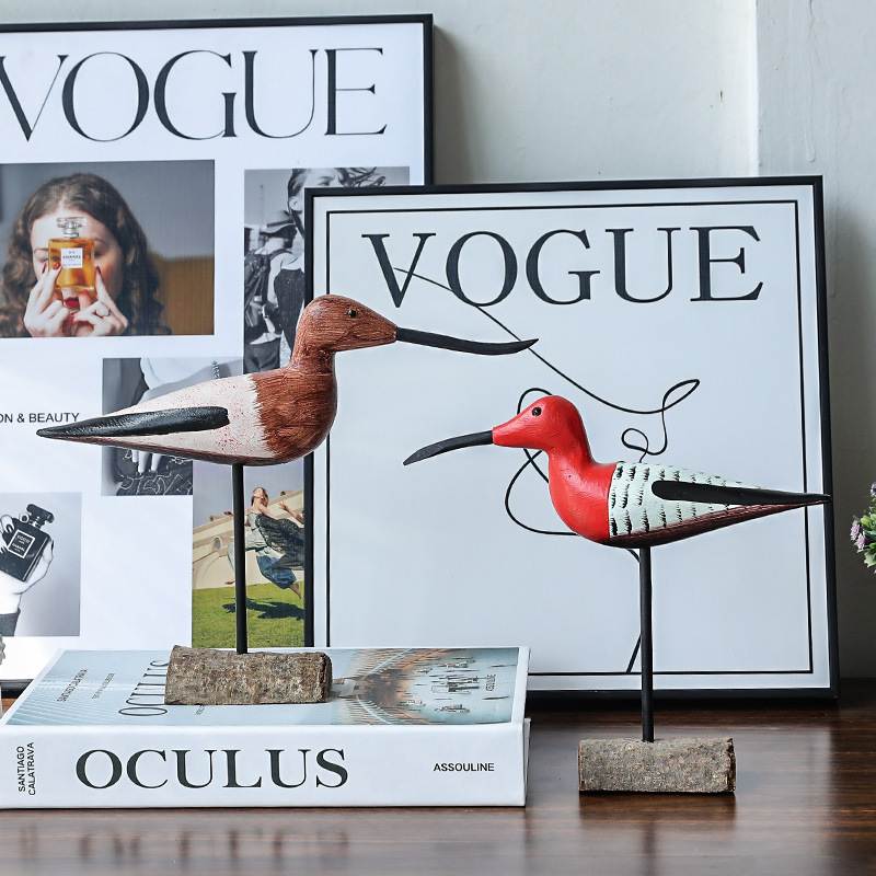 美式创意木质长嘴鸟摆件家居仿真摆设电视柜小酒柜装饰品客厅动物