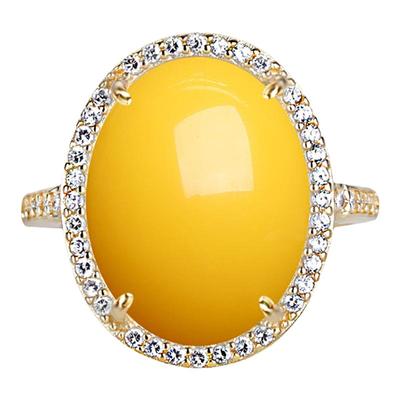 戒指空托男S925银翡翠镶嵌蜜蜡玉