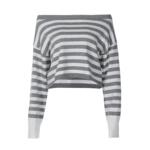 shemoda高街条纹印花针织毛衣套装女 斜领长袖上衣翻边短裤两件套