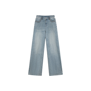 安妮不火 氧气感蕾丝贴布口袋阔腿牛仔裤女微胖大码显瘦直腿长裤