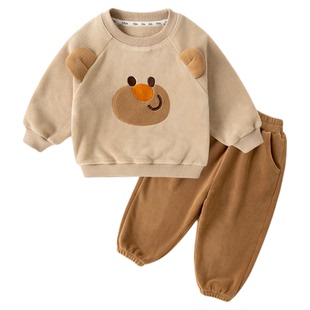 宝宝立体卡通加厚卫衣套装儿童奥粒绒两件套男童加绒衣服冬季新款