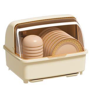 家用碗筷收纳盒放碗碟收纳架厨房多功能带盖沥水置物架碗柜收纳箱