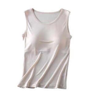 天然桑蚕丝带胸垫免穿文胸宽肩背心 针织真丝透气无袖打底上衣女