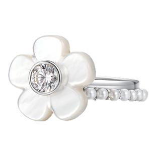 YVMIN尤目 贝母花朵锆石人造珍珠戒指可叠戴新年生日礼物