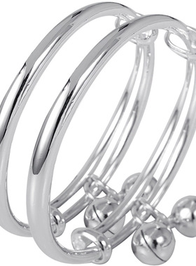 儿童带铃铛脚镯9999纯银镯子光面银手镯男女宝宝小孩子婴儿白银饰