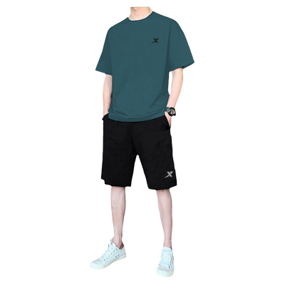 特步冰丝跑步运动套装男夏季速干薄款短袖短裤宽松男士两件套男装