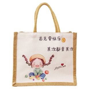定制麻布袋子手提袋防水便当袋手提包外出杂物时尚上班族小拎包