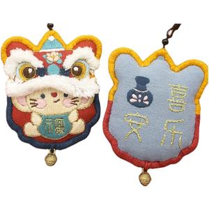 diy醒狮刺绣材料包平安符送男友