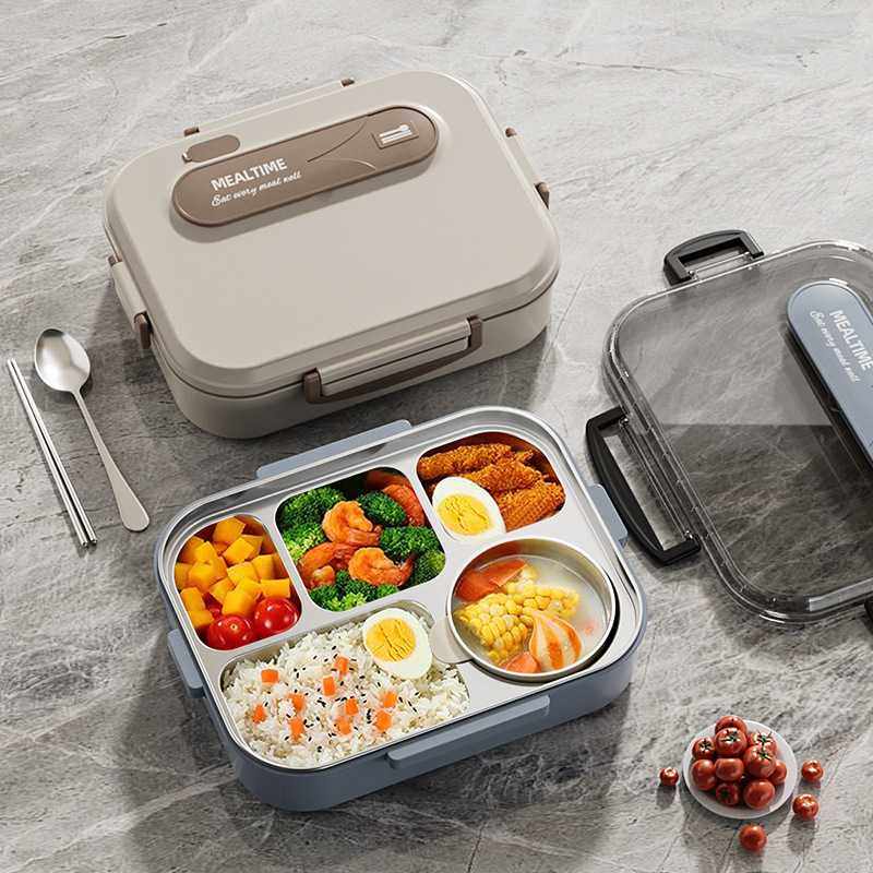 304不锈钢可微波炉加热饭盒防密封串味上班族便当盒五格分隔学生