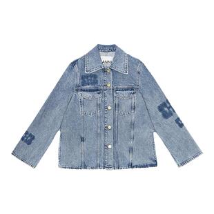 GANNI女装蓝蝴蝶logo纽扣牛仔外套夹克 J1436566