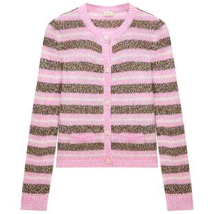 OCHIRLY欧时力  针织外套圆领条纹开衫毛衣上衣百搭秋冬新品