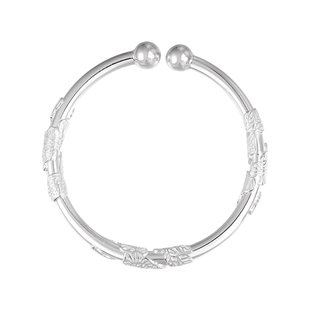 S999纯银手镯繁华似锦牡丹花足银镯子开口实心百搭年轻款生日礼物