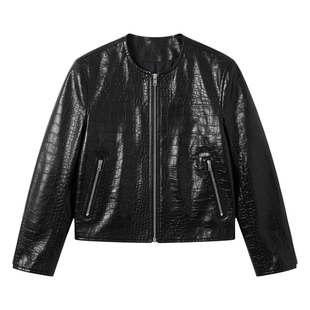 小鬼王琳凯明星同款鳄鱼纹皮衣垫肩外套秋冬季时尚百搭夹克外套男