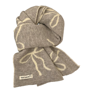 韩系蝴蝶结灰色针织围巾女生冬季加厚保暖防寒护颈氛围感学生围脖