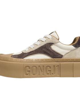 GONGJI厚底板鞋男女同款方头真皮