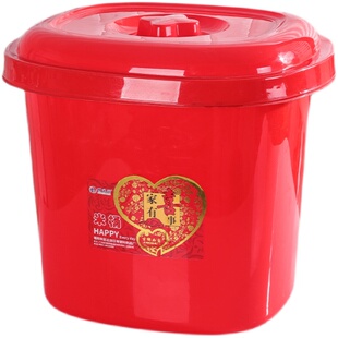 婚庆大红色塑料米桶喜桶厨房防虫防潮米斗米缸储米盛米喜庆收纳桶