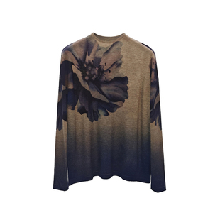 100%超细水溶羊毛半高领印花针织打底衫女薄款宽松显气质妈妈装