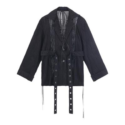 黑色蕾丝拼接慵懒风宽松衬