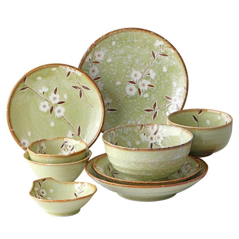 【自营】美浓烧日本进口樱花陶瓷碗碟水果盘子汤面碗饭碗日式餐具