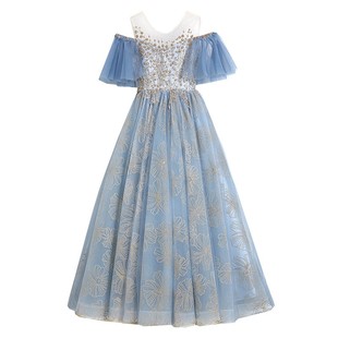 奢华生日礼服裙轻奢小众高端女童连衣裙公主裙钢琴演出服主持人灰