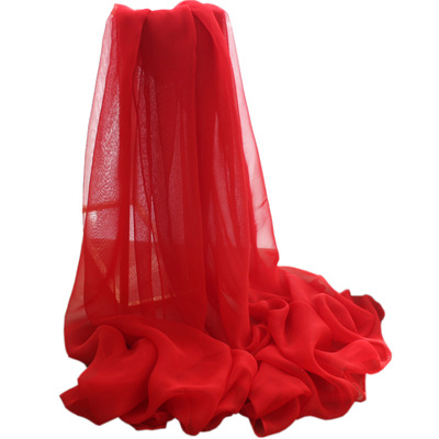 大红色垂感乔其纱跳舞围巾披肩