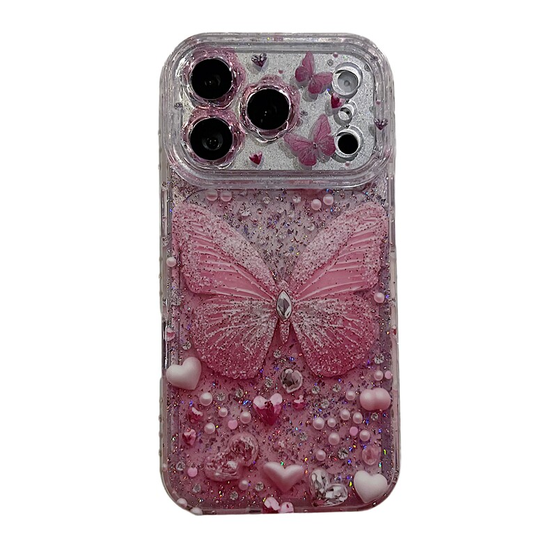 适用苹果系列iPhone17新款手机壳13promax16promax粉色蝴蝶白花15promax14promax全包花朵镜框网红女款保护套