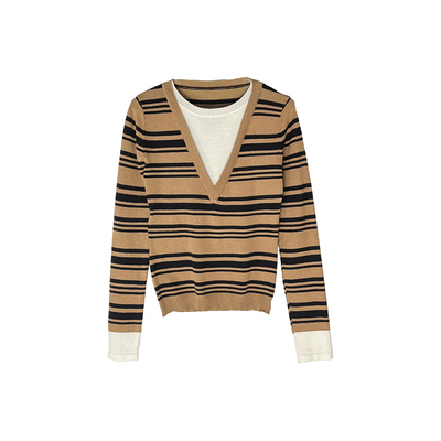 层次美学！假两件撞色条纹针织衫