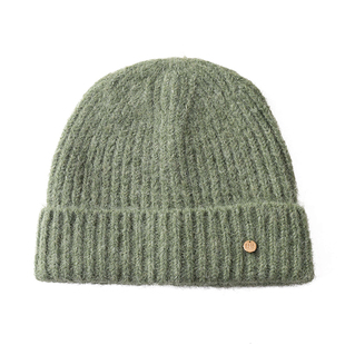 芝士商店~韩版绿色针织毛线帽女秋冬小众羊毛帽子显脸小保暖冷帽