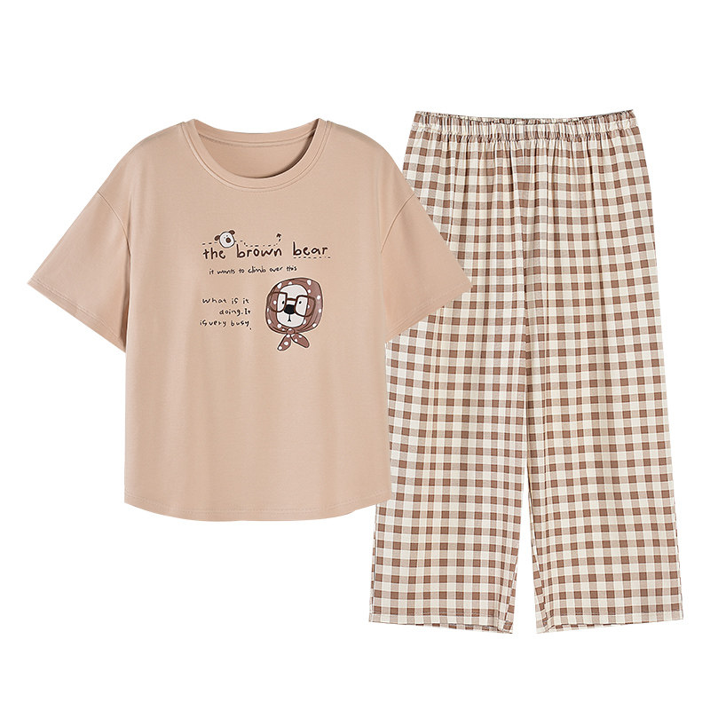 夏季新款女生带胸垫纯棉休闲睡衣