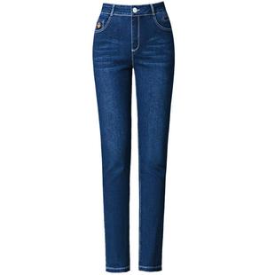 直筒牛仔裤女秋冬加绒2025新款中年妈妈裤弹力高腰中老年女裤宽松