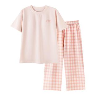 睡衣女款2026新款夏季纯棉布料100全棉短袖七分裤简单家居服夏天