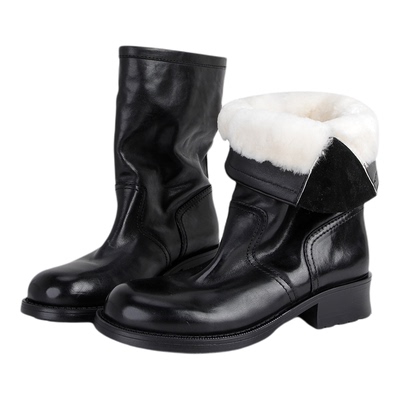 MantenerGran厚底真皮靴子中筒靴女加绒加厚马丁靴保暖棉靴MG女鞋