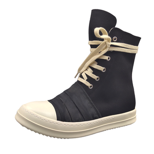 ro高帮鞋男正确版增高厚底绸缎褶皱帆布鞋女百搭板鞋休闲短靴子潮