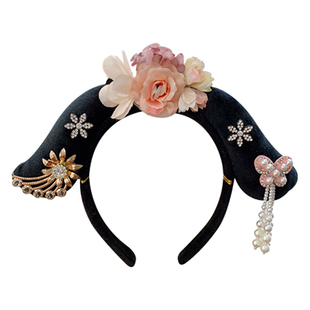 宫廷风格格发箍贵妃旗头发卡儿童中国风头饰头花汉服洗脸娘娘头箍