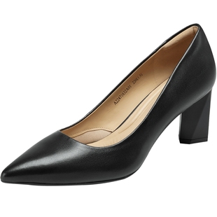 【静音系列】千百度粗高跟鞋羊皮浅口法式单鞋异形跟职业通勤大码