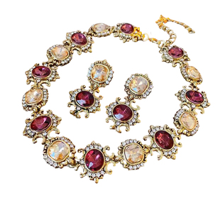 中古vintage镶钻项链耳环套装轻奢宫廷风锁骨链重工夸张个性配饰