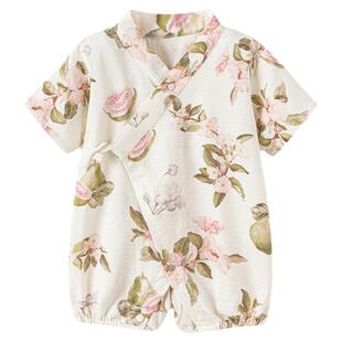 babylove啵啵水果茶连体衣婴儿夏季薄款竹棉山茶纱布宝宝短袖哈衣