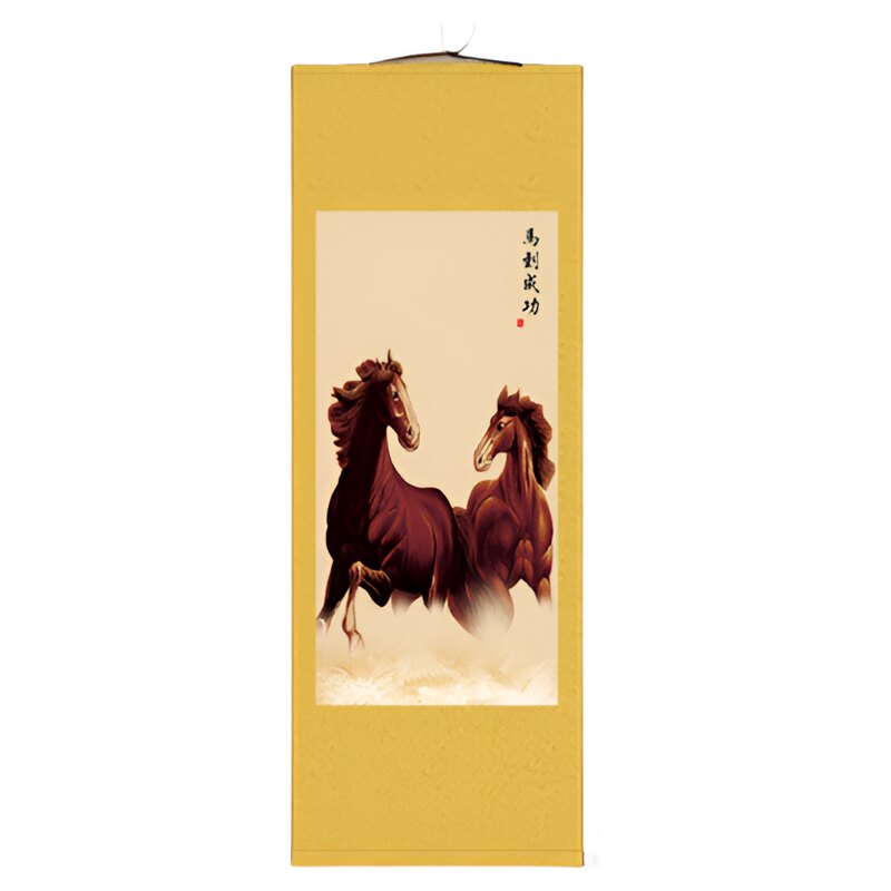 枣红马汗血宝马马到成功丝绸画画