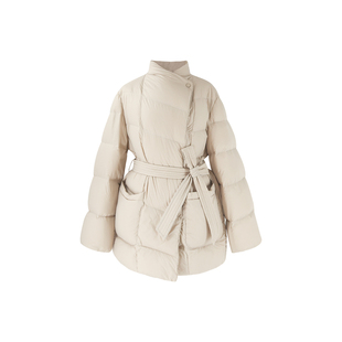 SYT自制 复古风高端纯色高品质90白鸭绒保暖中腰长款口袋羽绒服女