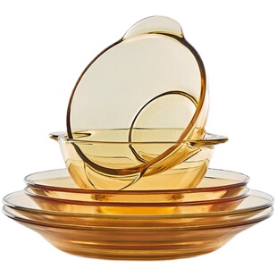 西屋晶彩系列六件套 琥珀色耐热玻璃餐具碗碟套装可微波炉烤箱