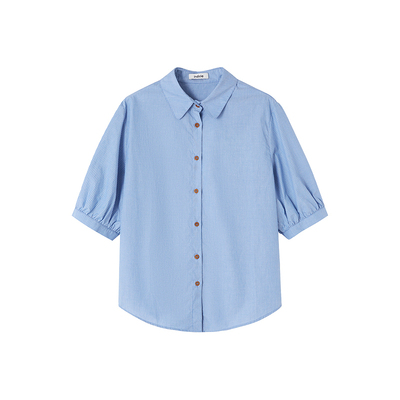 indicia标记商场同款25秋新款竖条纹日系文艺短袖衬衫F2C5CS376N