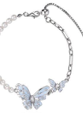 时尚清冷感蓝色蝴蝶手链女款夏季高级感原创设计精致气质百搭手饰