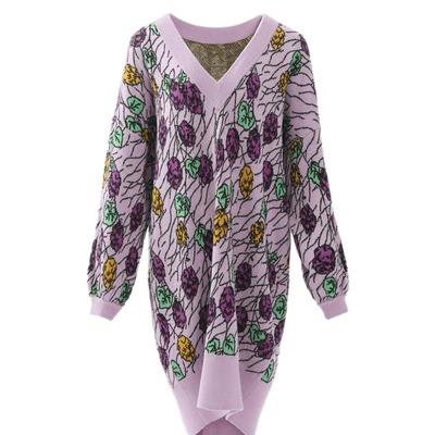 丁香紫空气层提花深V领连衣裙