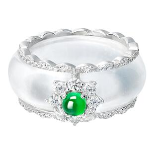 VISING天然缅甸石英质玉水沫子指环戒指手饰国风送礼媲美翡翠