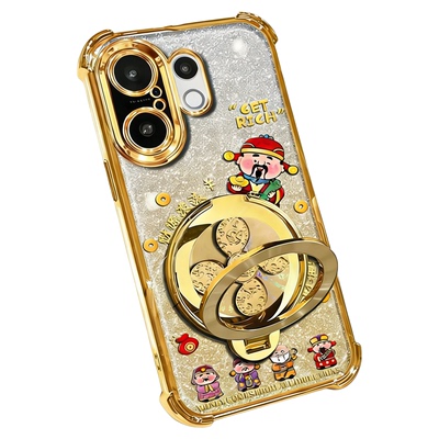 五财神财源滚滚适用vivos30promini手机壳新款简约s30/s20电镀金色旋转支架硅胶透明防摔保护套s50女款情侣