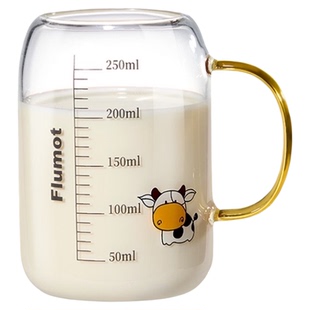 【自营】儿童喝牛奶杯带刻度玻璃3岁以上微波炉可加热奶粉水杯子